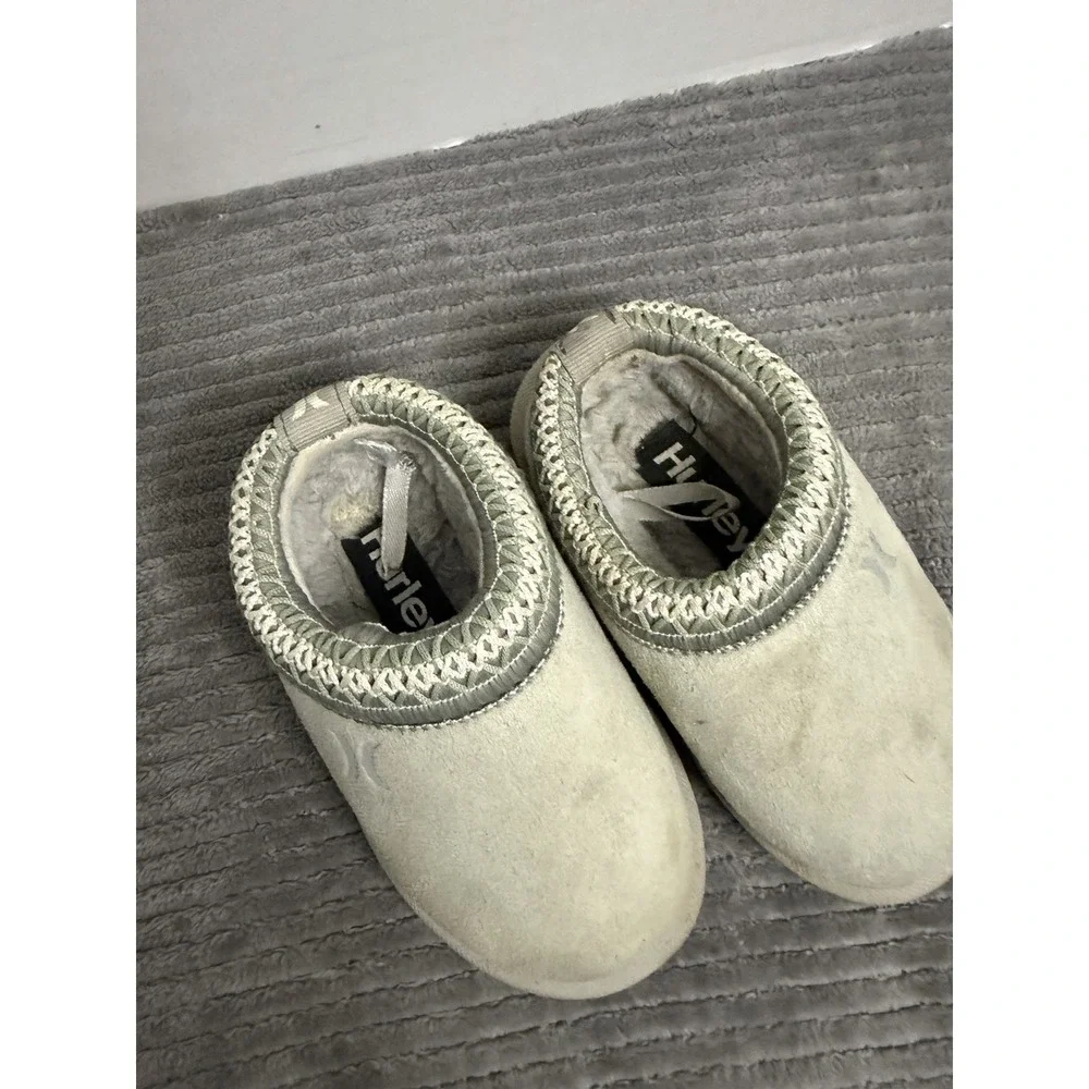 Hurley Modi-T Kids Gray  Faux Fur Slip-On Slippers Size 7 Comfort Flat